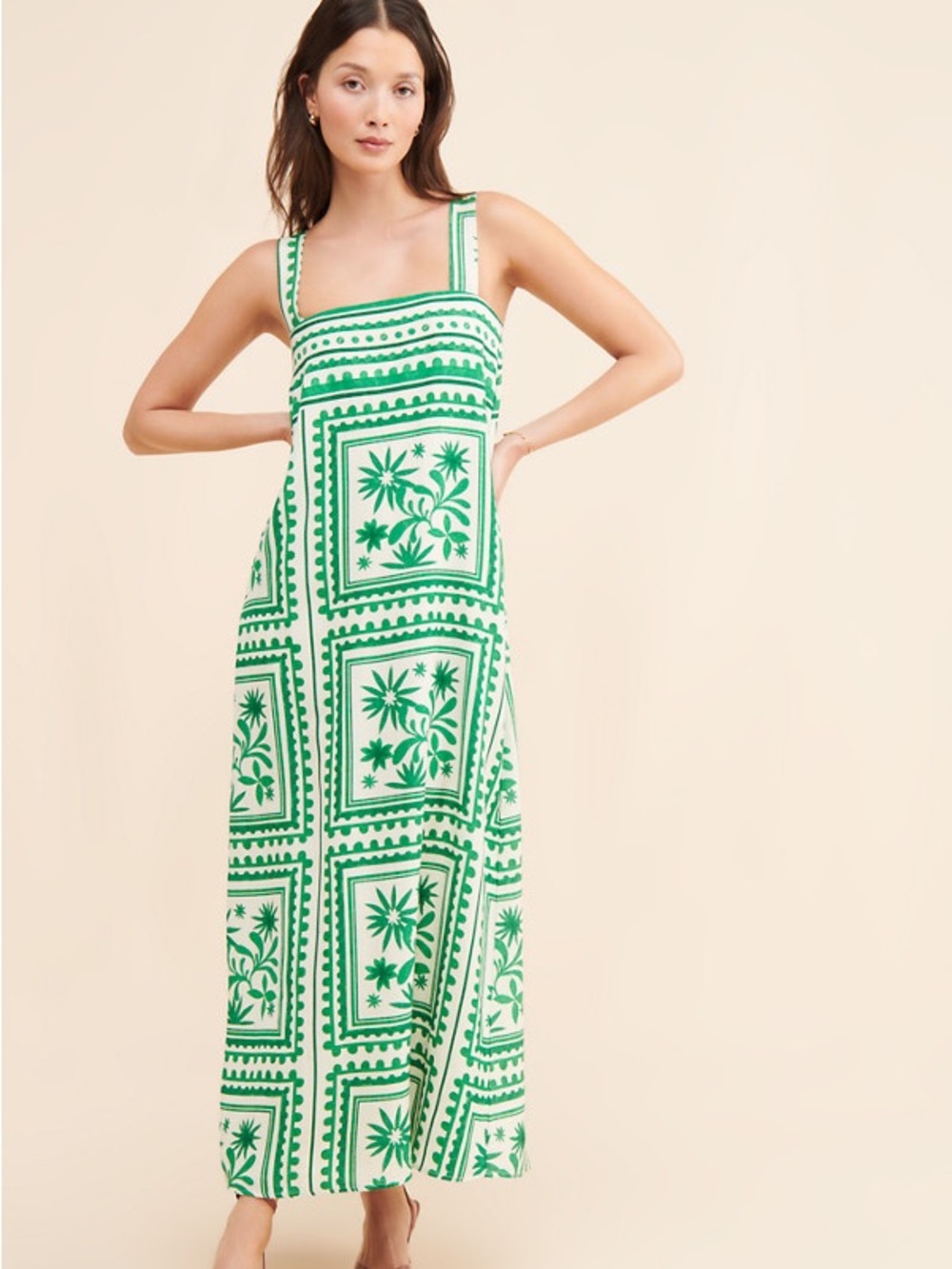 MON RENN losas maxi dress in emerald tile Size S